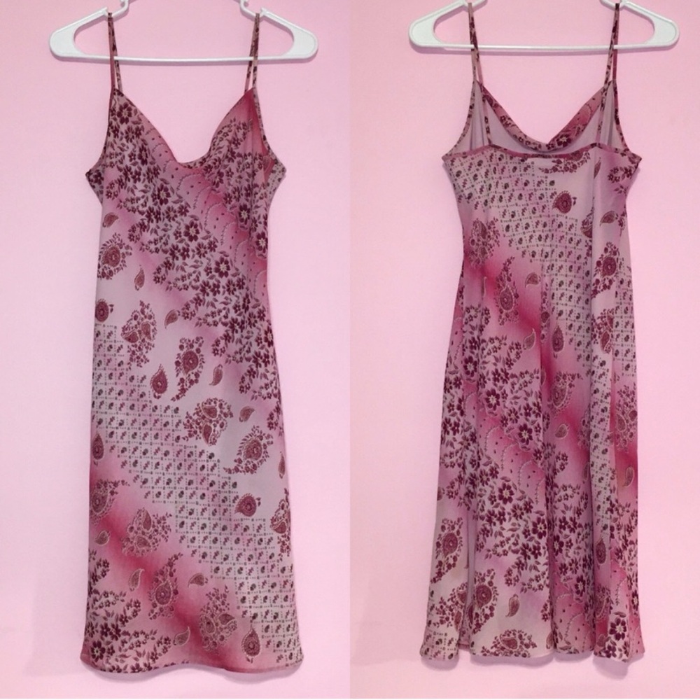 Vintage 90s Y2K Scarlett Pink Paisley Floral Cowl Neck Midi Dress S